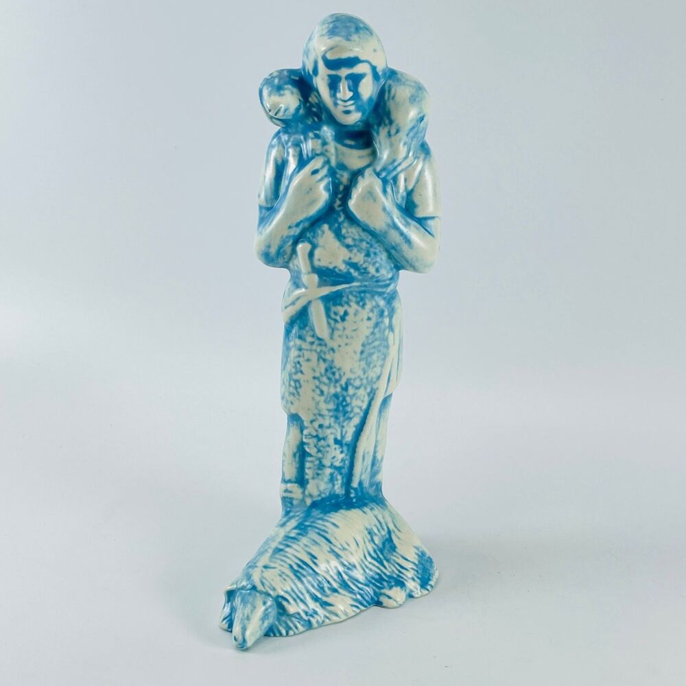 Holland Ceramic Nativity Shepherd Figurine 8.5 Inch Blue White Vintage 1970s